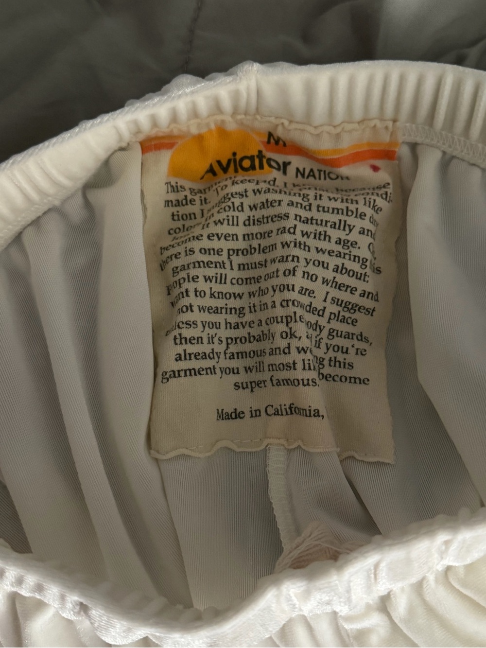 Aviator Nation cream Velour track pants with Rainbow Velvet Stripes - Picture 3 of 4